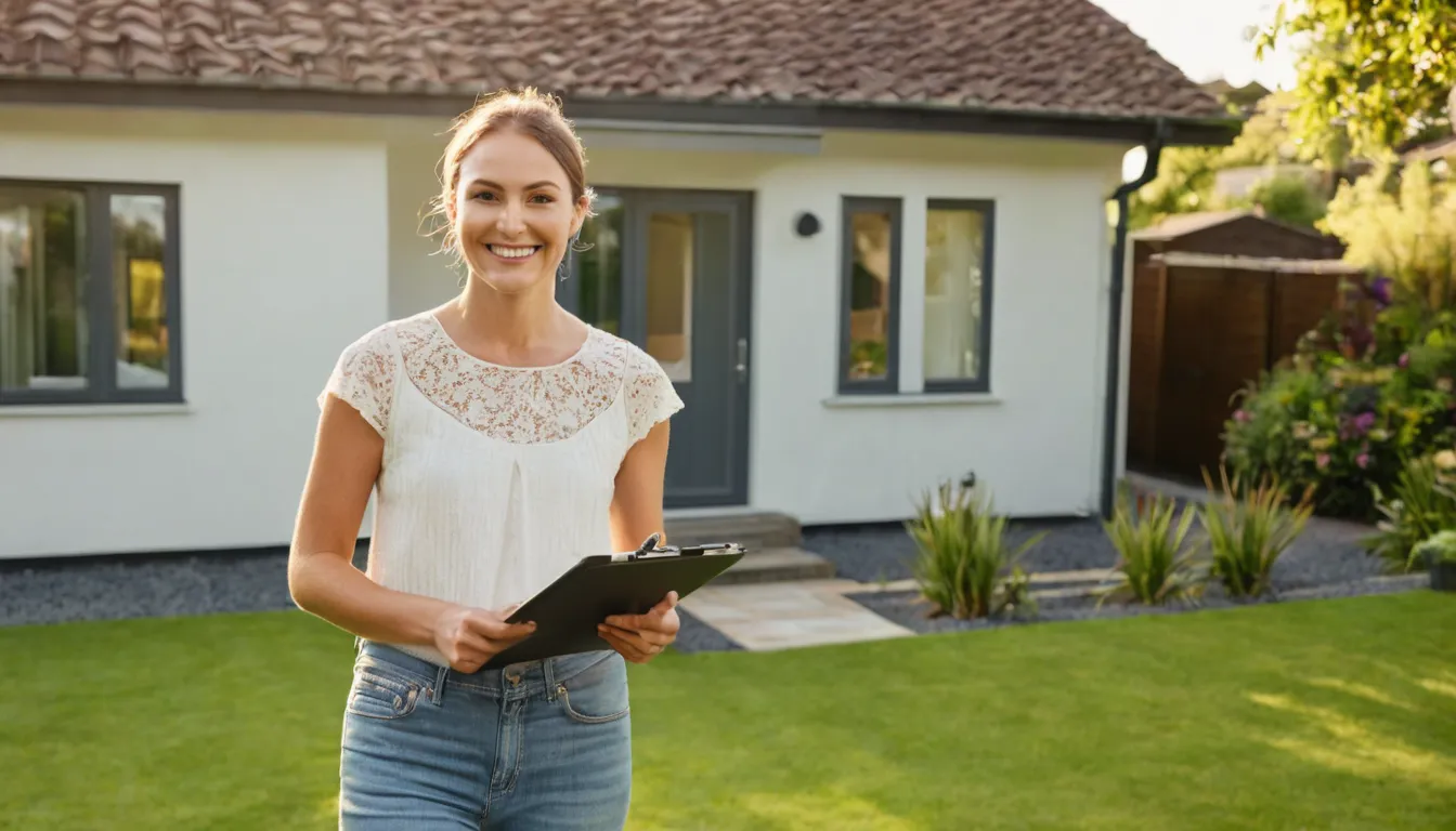 Homeowner reviewing a septic maintenance checklist near the house